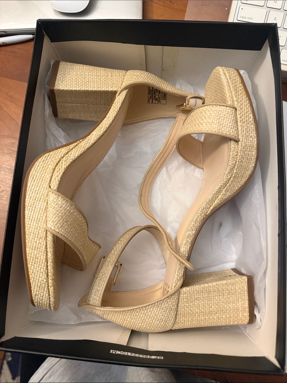 Jones New York Beige Woven Block Heel Wedges